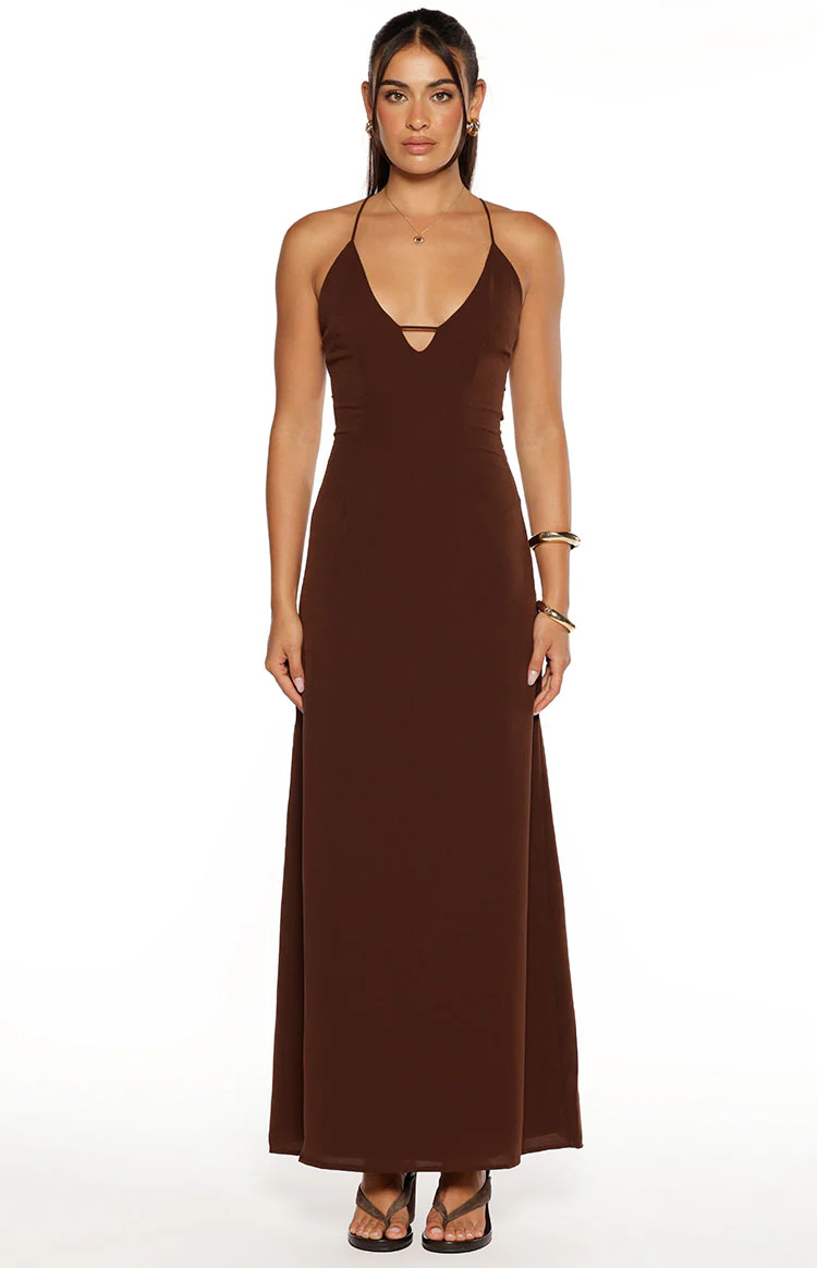 La Jolla Brown V-Neck Maxi Dress - Image 4