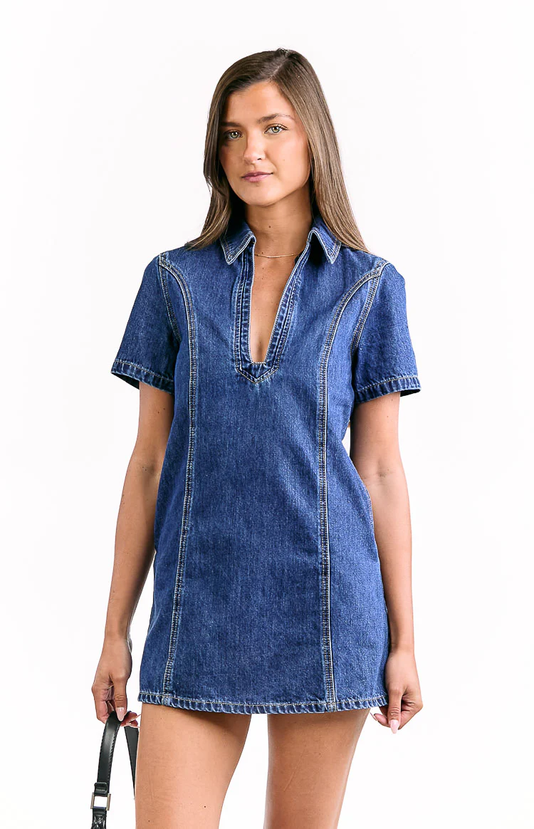 Lachie Dark Wash Denim Mini Dress - Image 2
