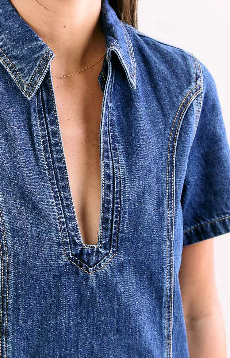 Lachie Dark Wash Denim Mini Dress - Image 6