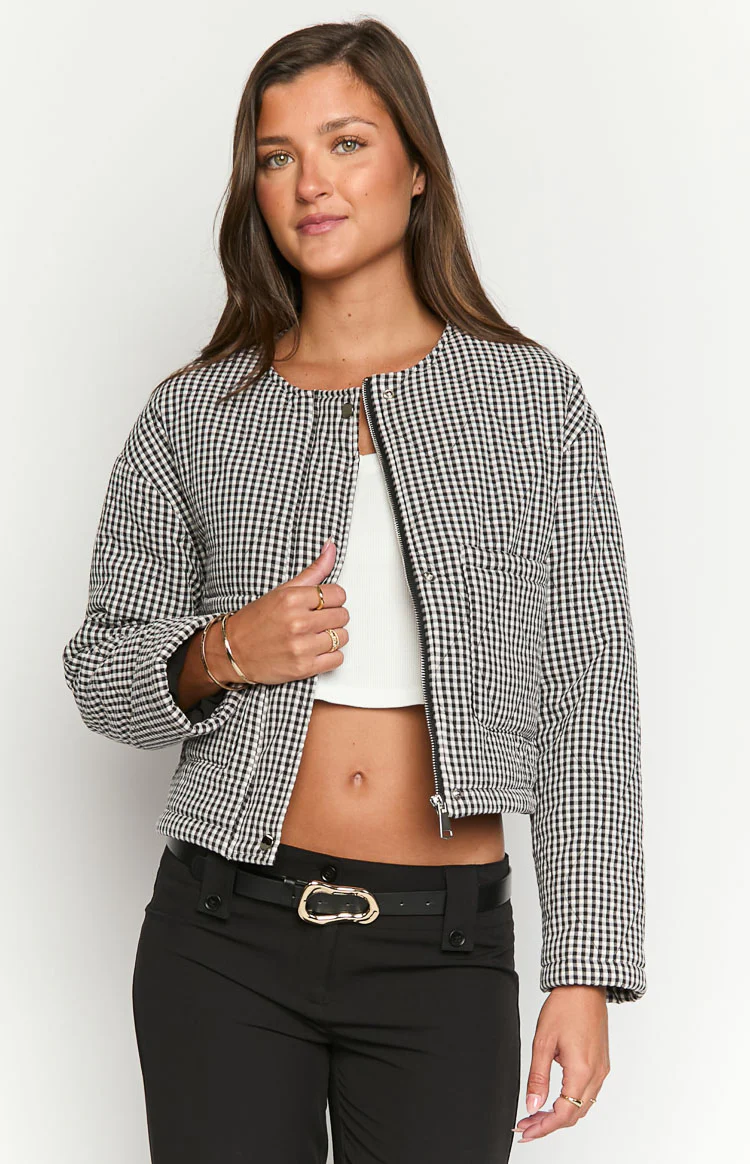 Lennie Black Gingham Quilted Jacket - Image 3