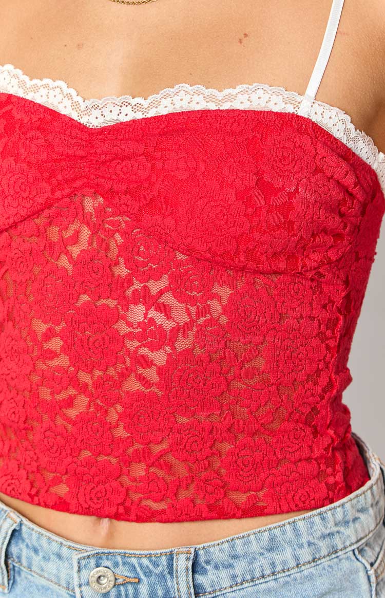 Libby Red Lace Crop Top - Image 6