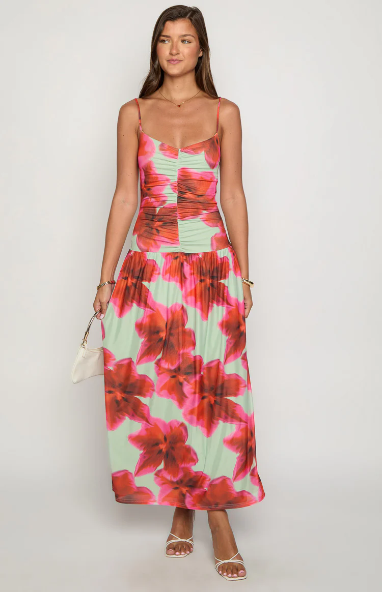 Lilliana Green Floral Print Maxi Dress - Image 3