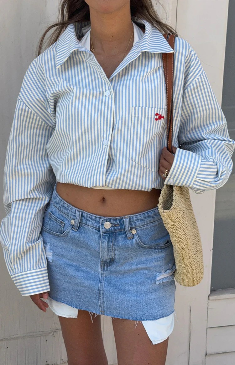 Lola Blue Stripe Embroidered Button Up Shirt - Image 10