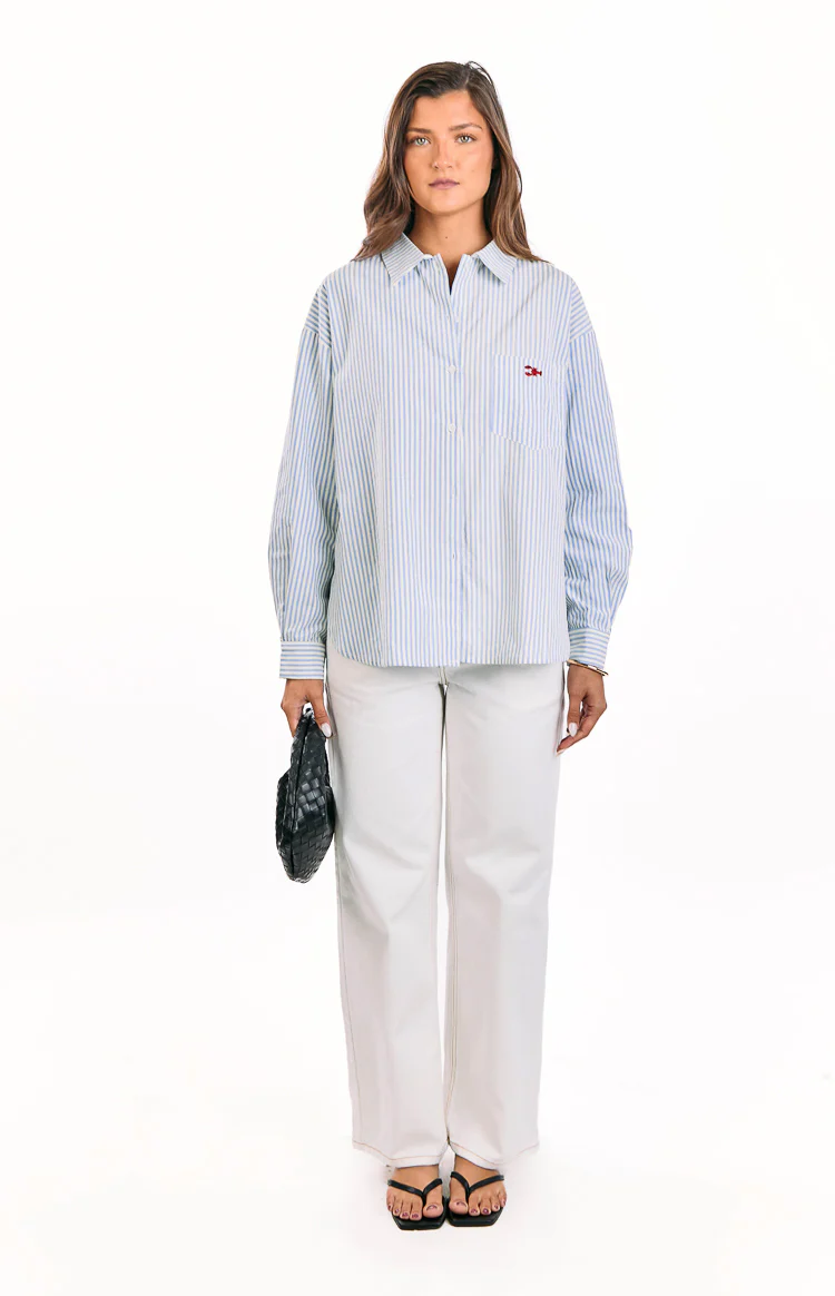 Lola Blue Stripe Embroidered Button Up Shirt - Image 5