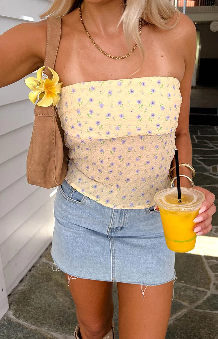 Lou Lou Yellow Floral Strapless Top - Image 11