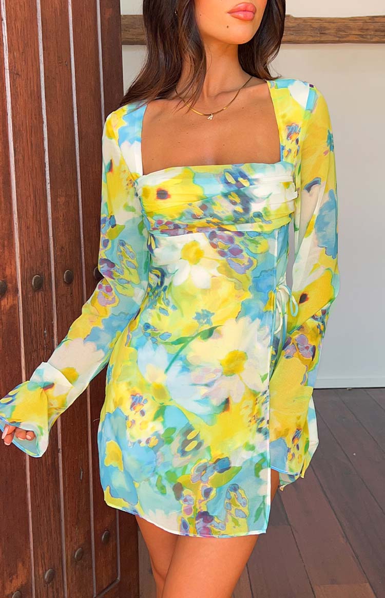 Lucy Blue Floral Long Sleeve Mini Dress - Image 9