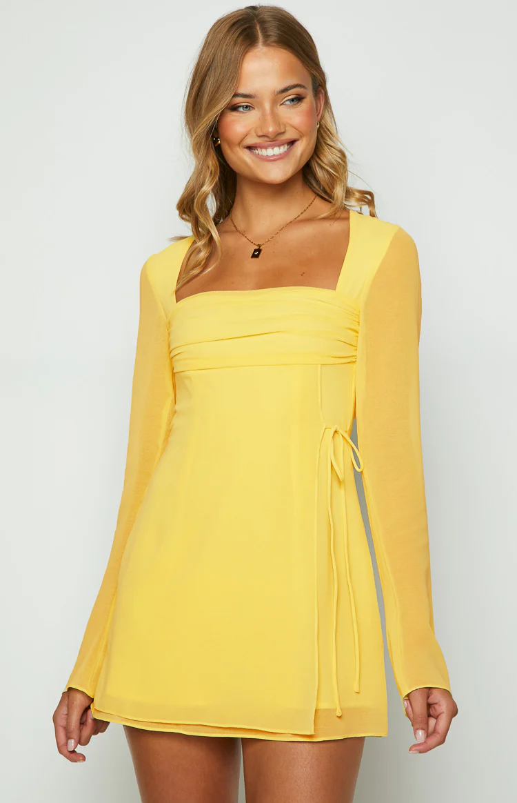 Lucy Yellow Long Sleeve Mini Dress - Image 2