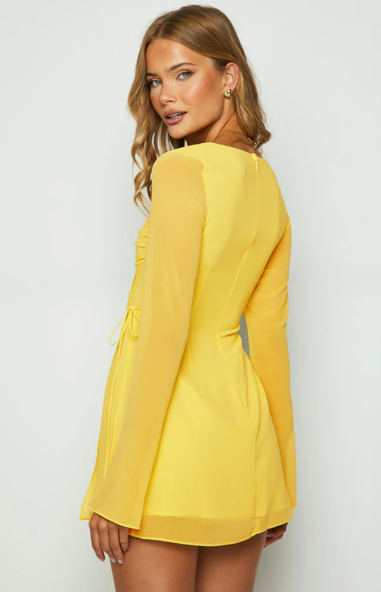 Lucy Yellow Long Sleeve Mini Dress - Image 5