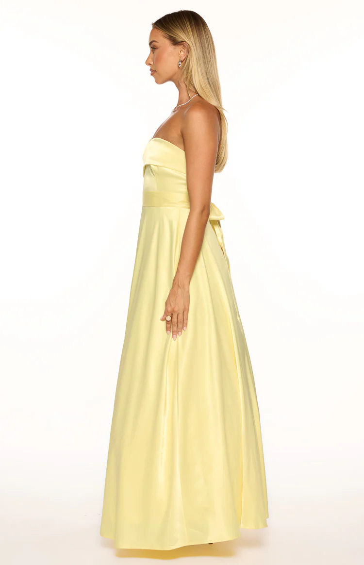Lucy Yellow Strapless Satin Formal Maxi Dress - Image 4