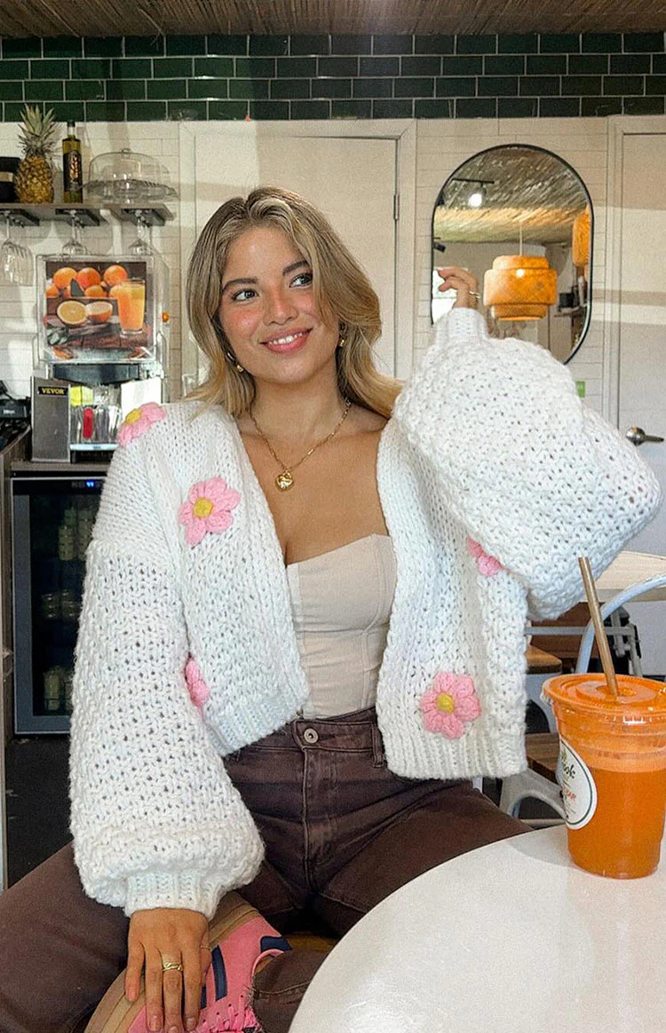 Luella White Flower Knit Cardigan - Image 9