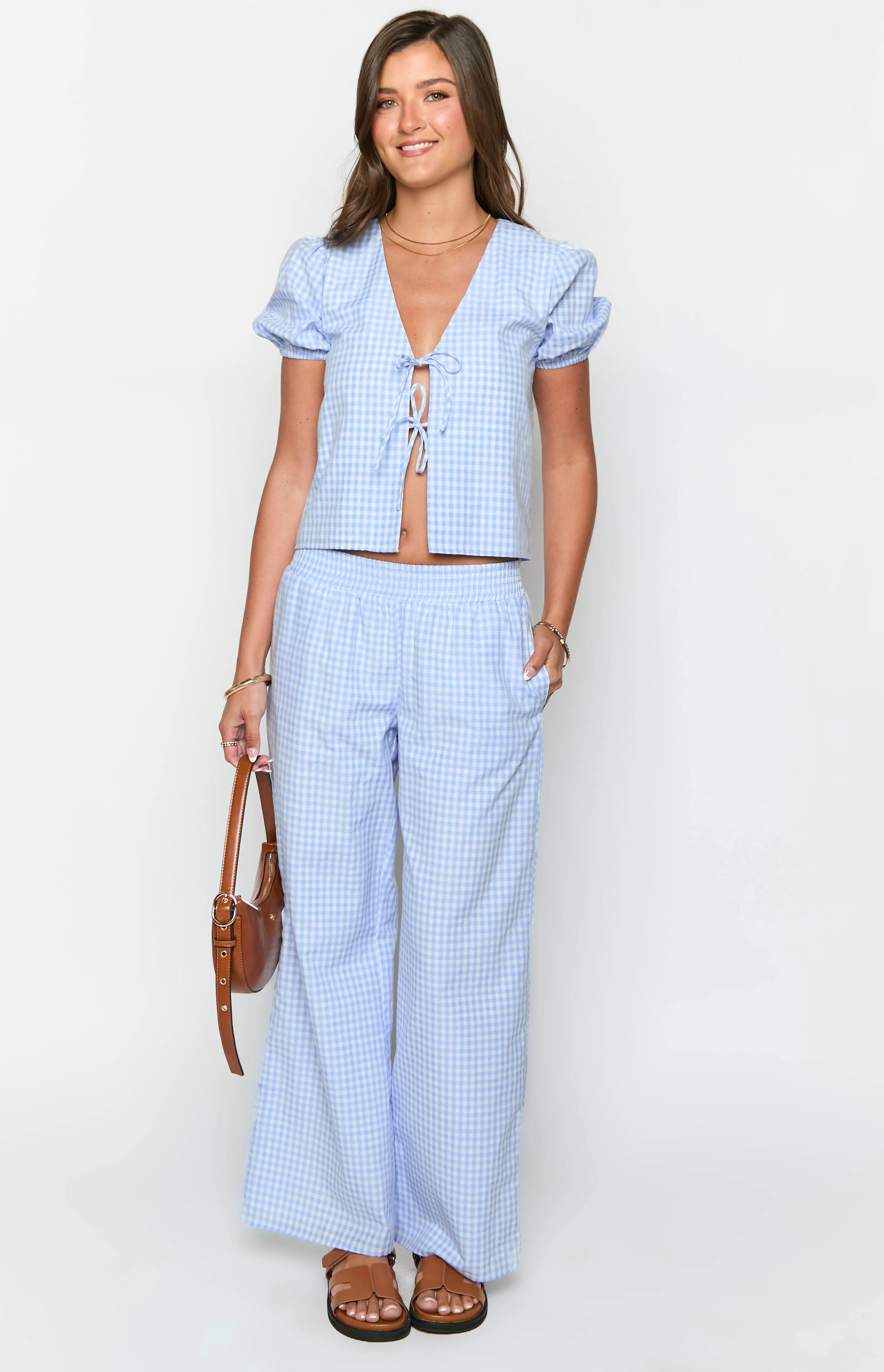 Lunya Blue Gingham Tie Up Top - Image 3