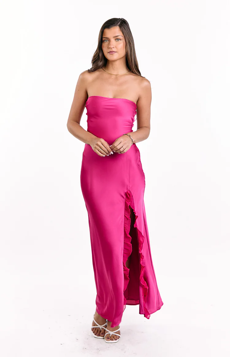 Mackenna Hot Pink Strapless Maxi Dress - Image 2