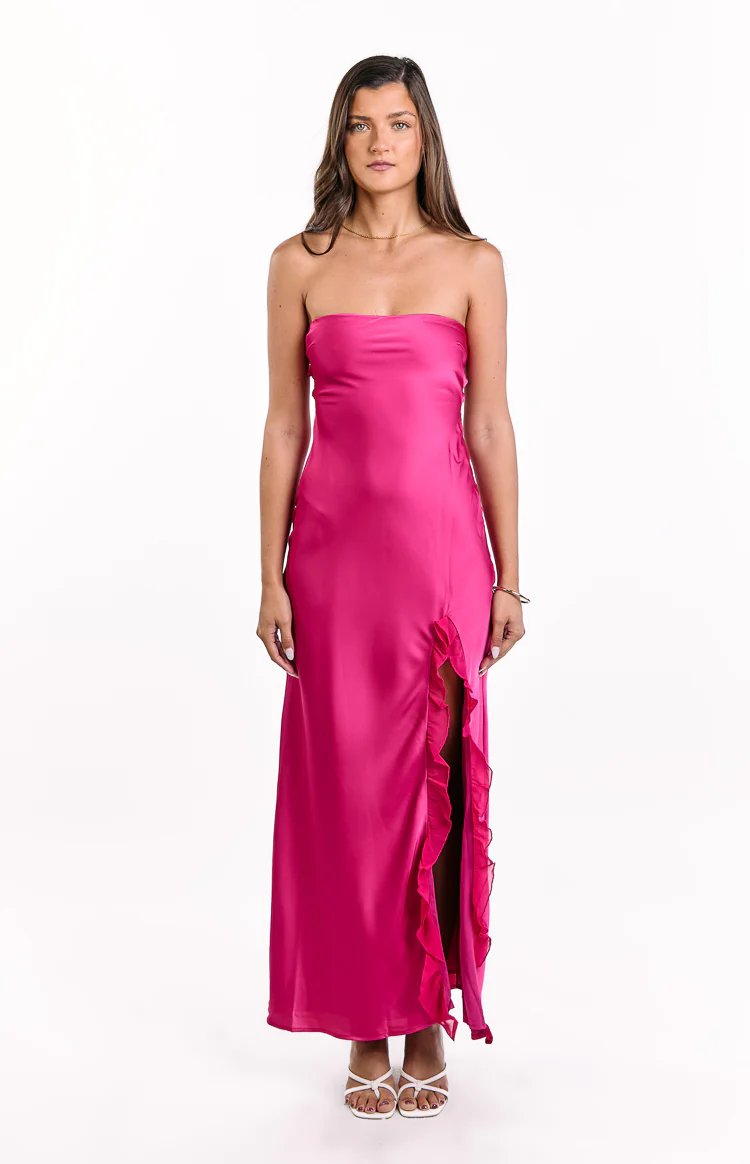 Mackenna Hot Pink Strapless Maxi Dress - Image 3