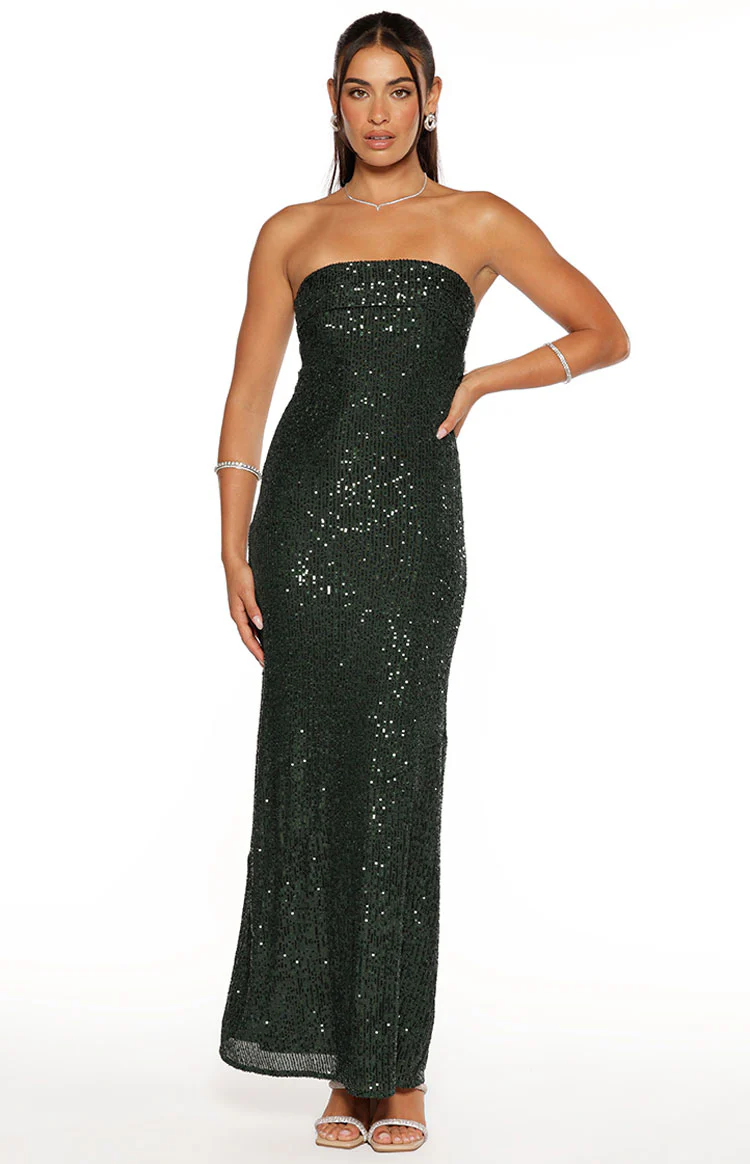 Maiah Emerald Green Sequin Maxi Dress - Image 2