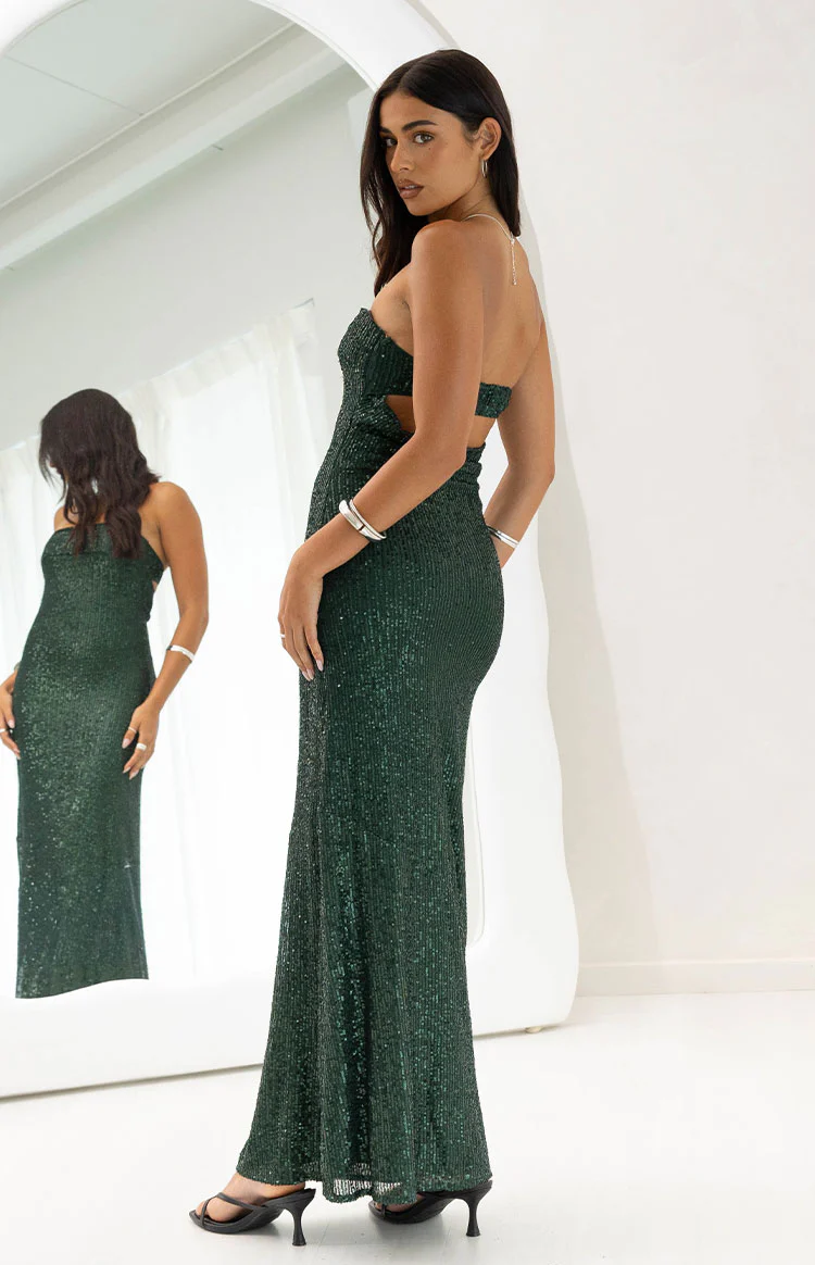 Maiah Emerald Green Sequin Maxi Dress - Image 4