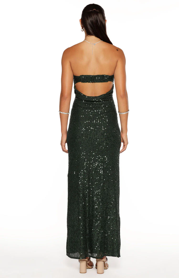 Maiah Emerald Green Sequin Maxi Dress - Image 7