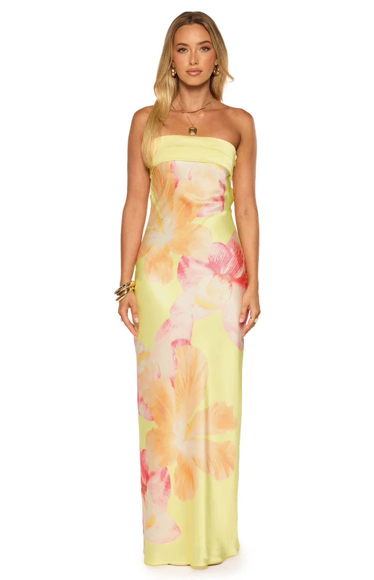 Maiah Yellow Hibiscus Floral Print Maxi Dress - Image 5