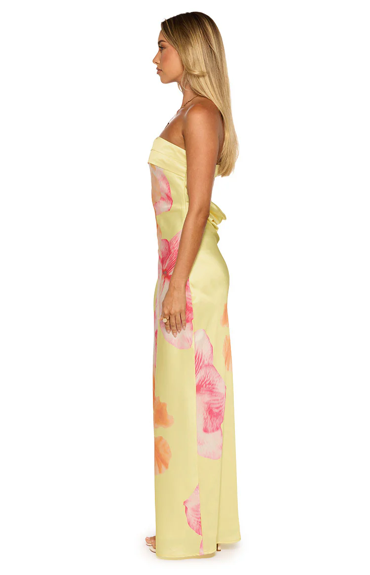 Maiah Yellow Hibiscus Floral Print Maxi Dress - Image 6