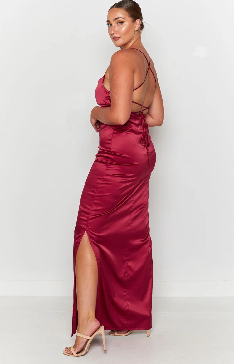 Manhattan Slip Formal Dress Wine - Image 10