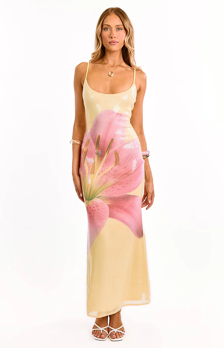 Marchelle Yellow Floral Sequin Maxi Dress - Image 2