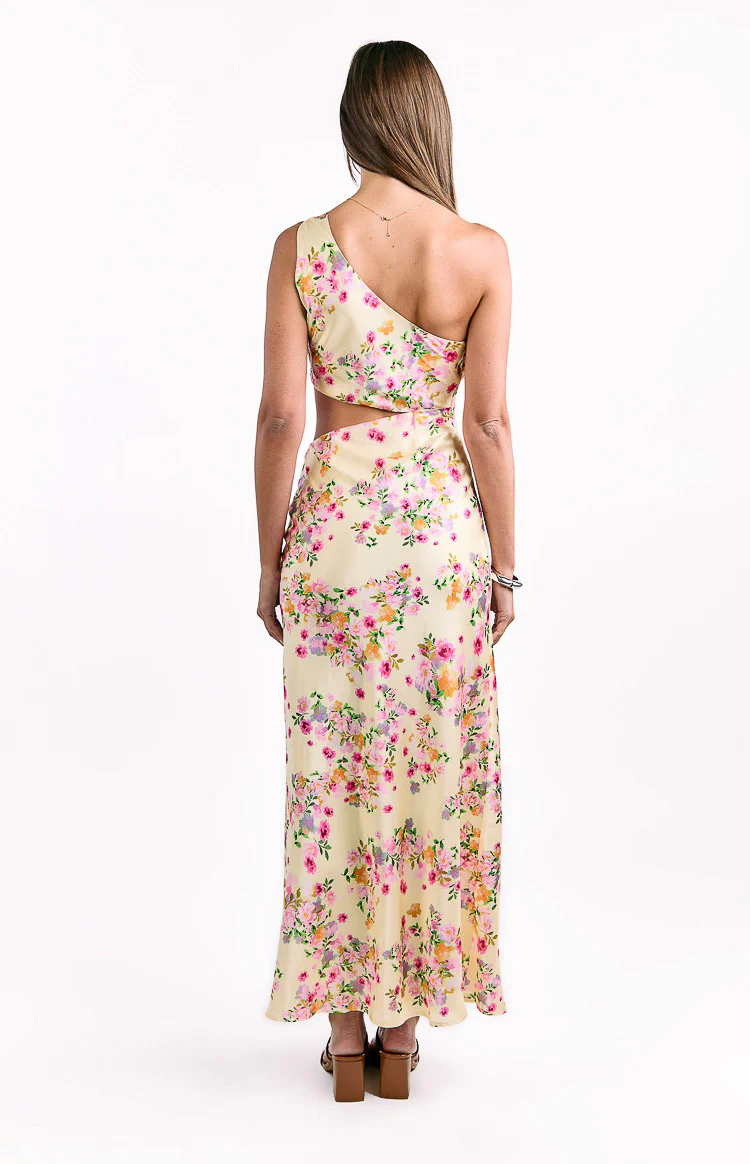 Mellick Yellow Bloom Satin Maxi Dress - Image 5