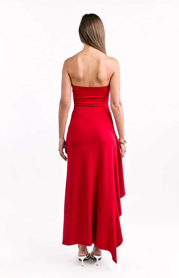 Merlo Red Crepe Strapless Formal Maxi Dress - Image 5