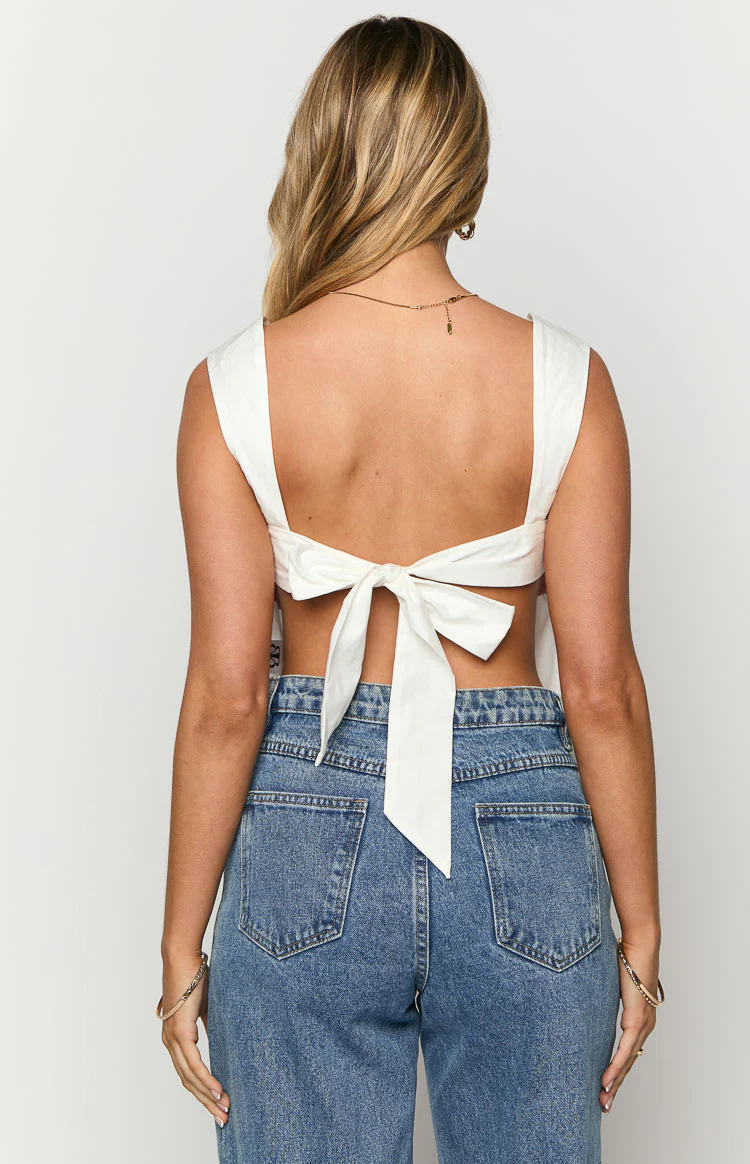 Mika White Ribbon Tie Back Top - Image 5