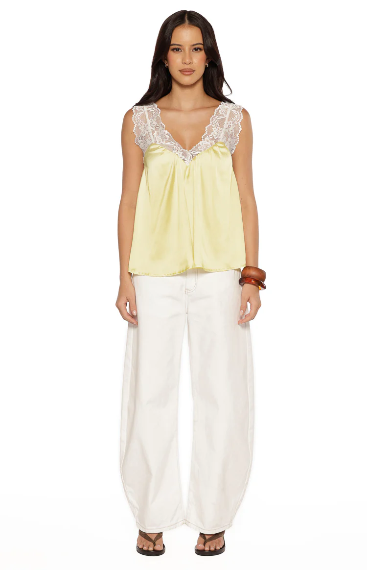 Mira Yellow Satin Lace Detail Top - Image 5