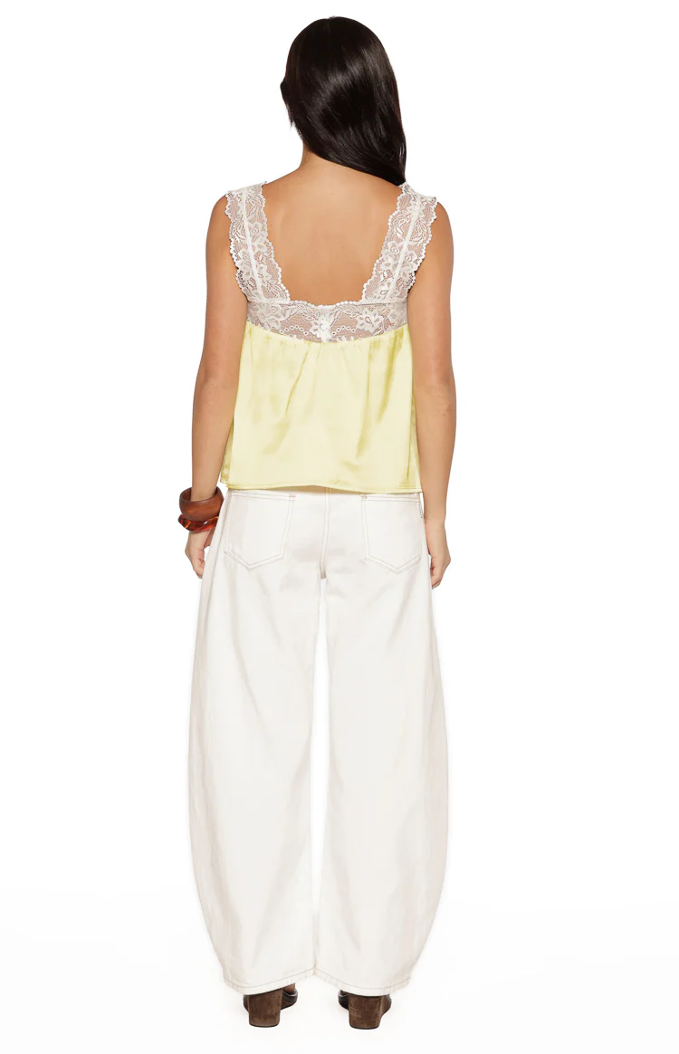 Mira Yellow Satin Lace Detail Top - Image 7