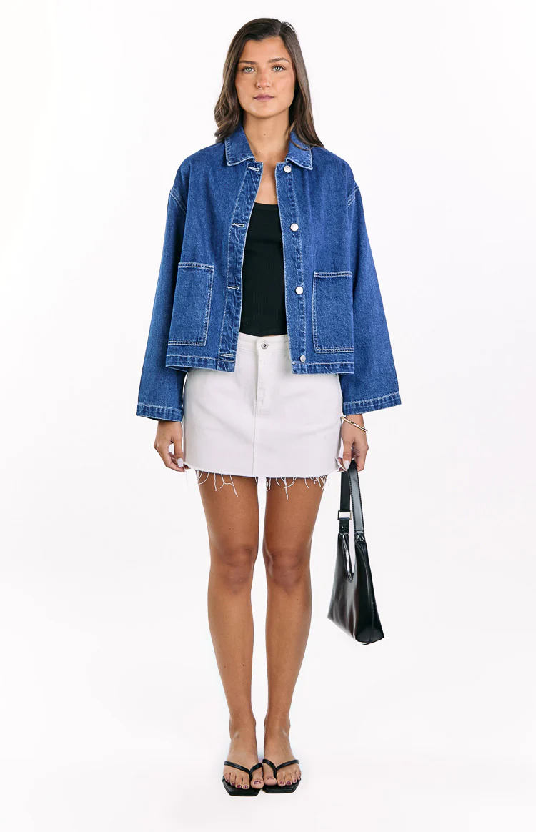 Mixie Mid Wash Denim Contrast Stitch Denim Jacket - Image 3