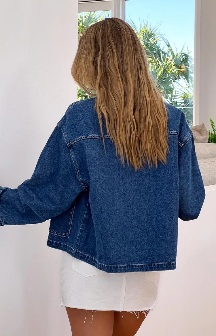 Mixie Mid Wash Denim Contrast Stitch Denim Jacket - Image 9
