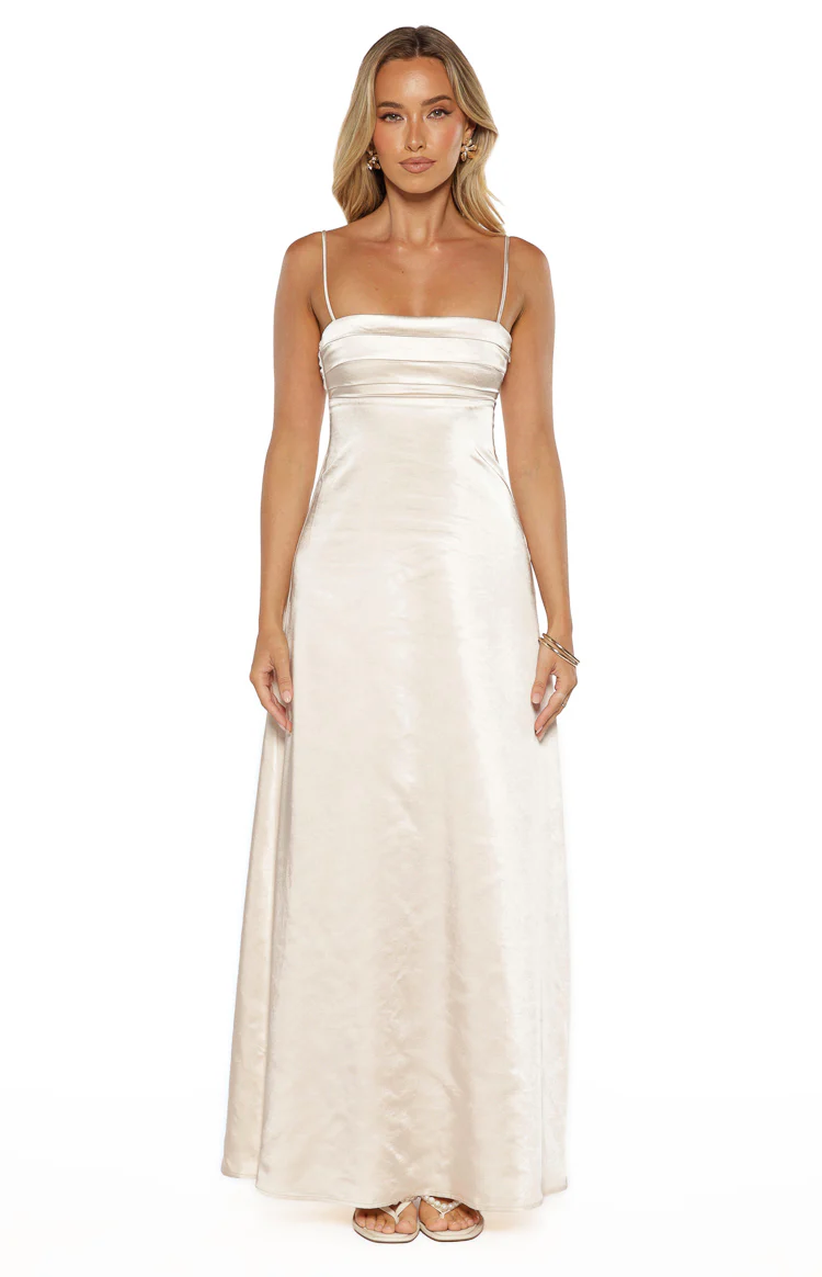 Natasha Cream Satin Maxi Dress - Image 2