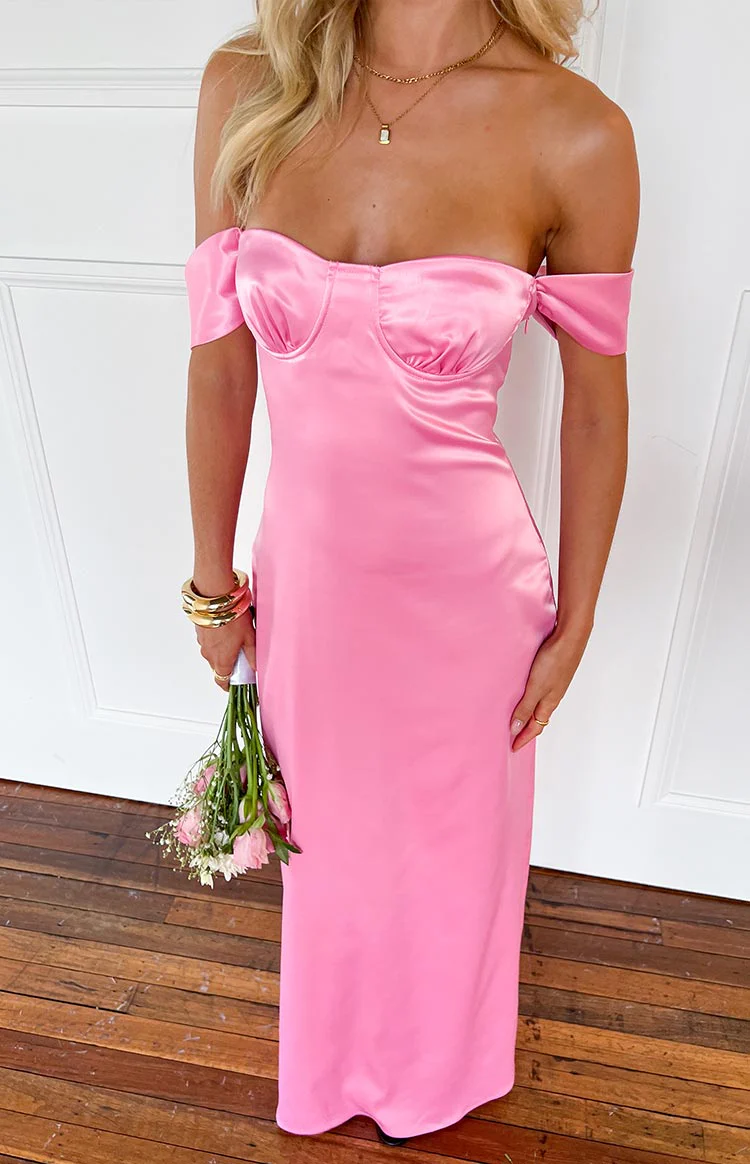 Naveah Pink Off Shoulder Maxi Dress - Image 6