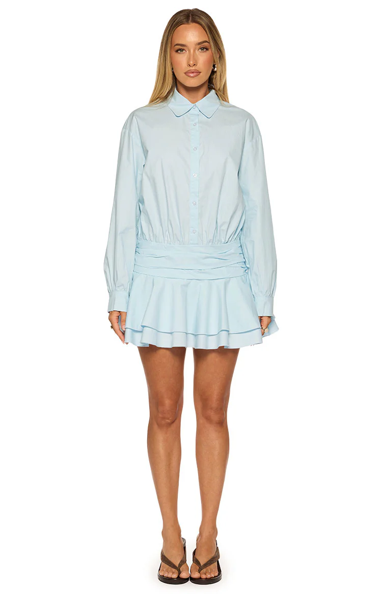 Nicolaini Light Blue Long Sleeve Mini Shirt Dress - Image 5