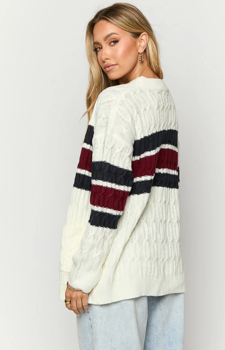 Nikkitta Cream Striped Cardigan - Image 4
