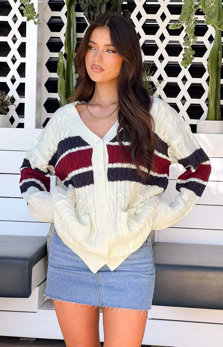 Nikkitta Cream Striped Cardigan - Image 8