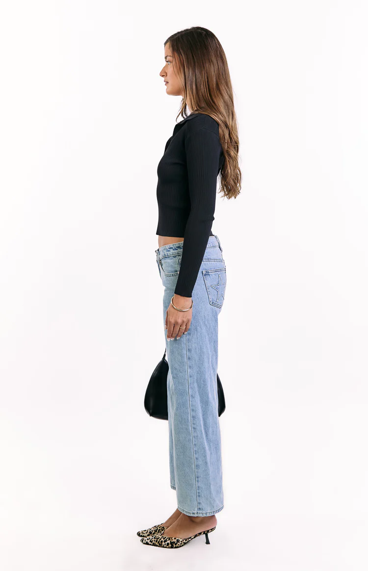 Nina Black Ribbed Knit Long Sleeve Sweater - Image 4
