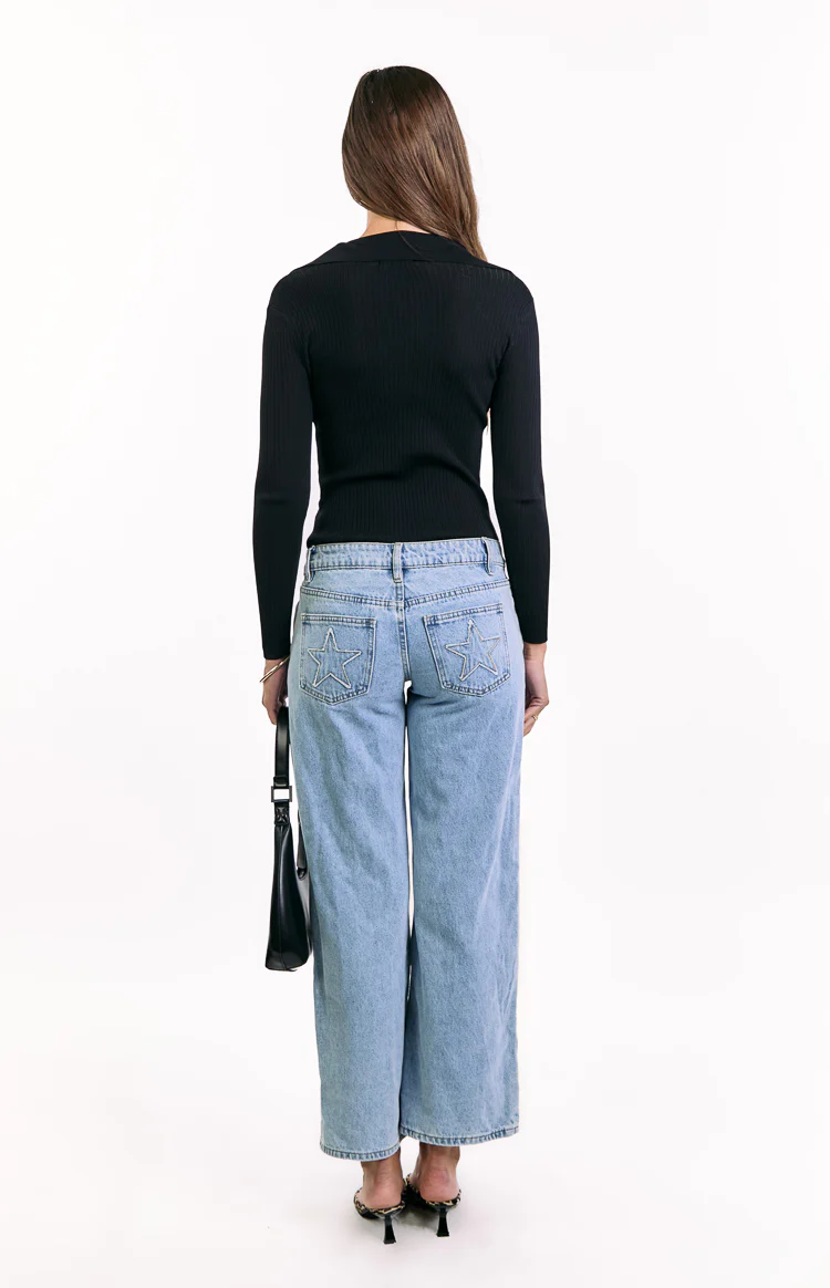 Nina Black Ribbed Knit Long Sleeve Sweater - Image 5