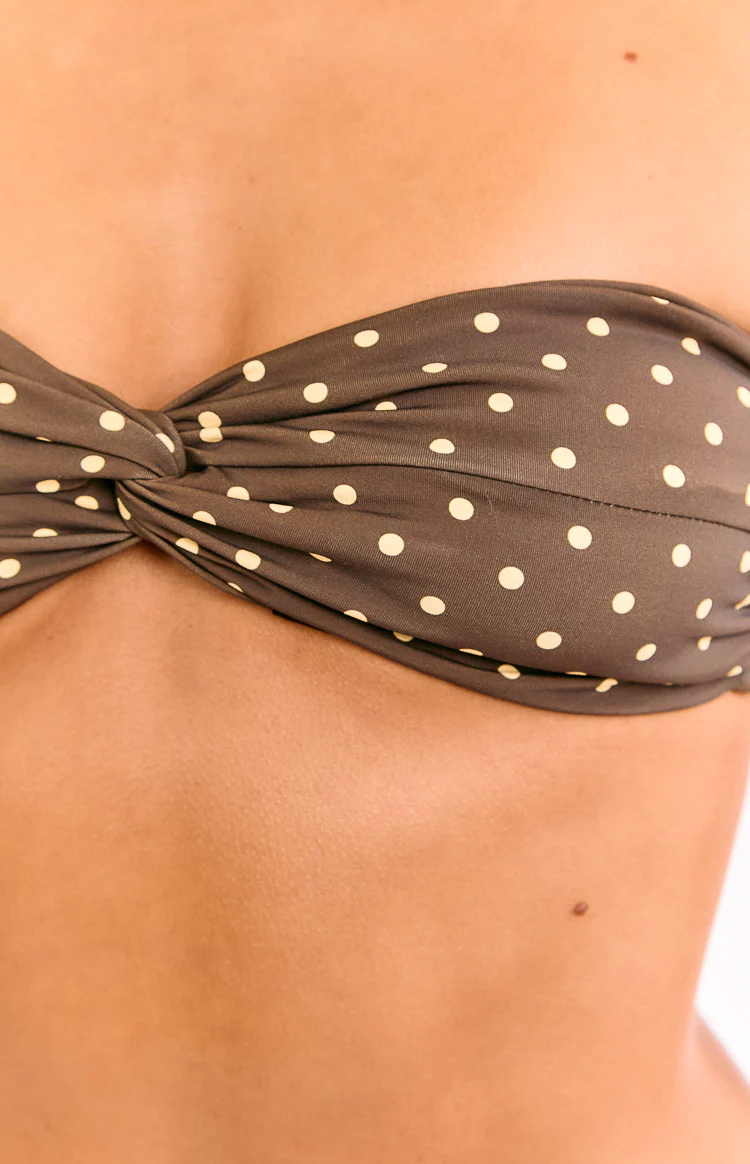 Noosa Brown Polka Dot Strapless Twist Bikini Top - Image 8