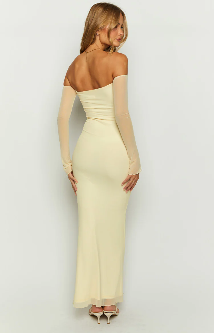 Odette Cream Long Sleeve Formal Maxi Dress - Image 5
