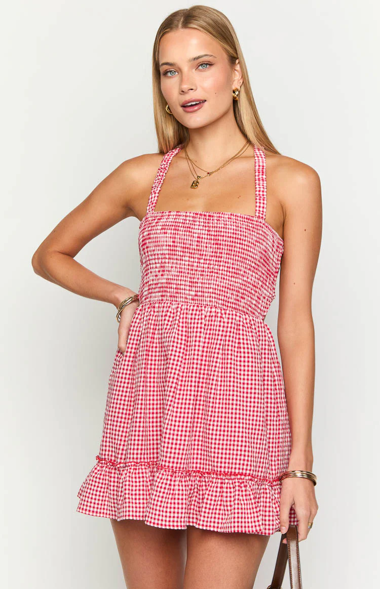 Oppolo Red Gingham Mini Dress - Image 2