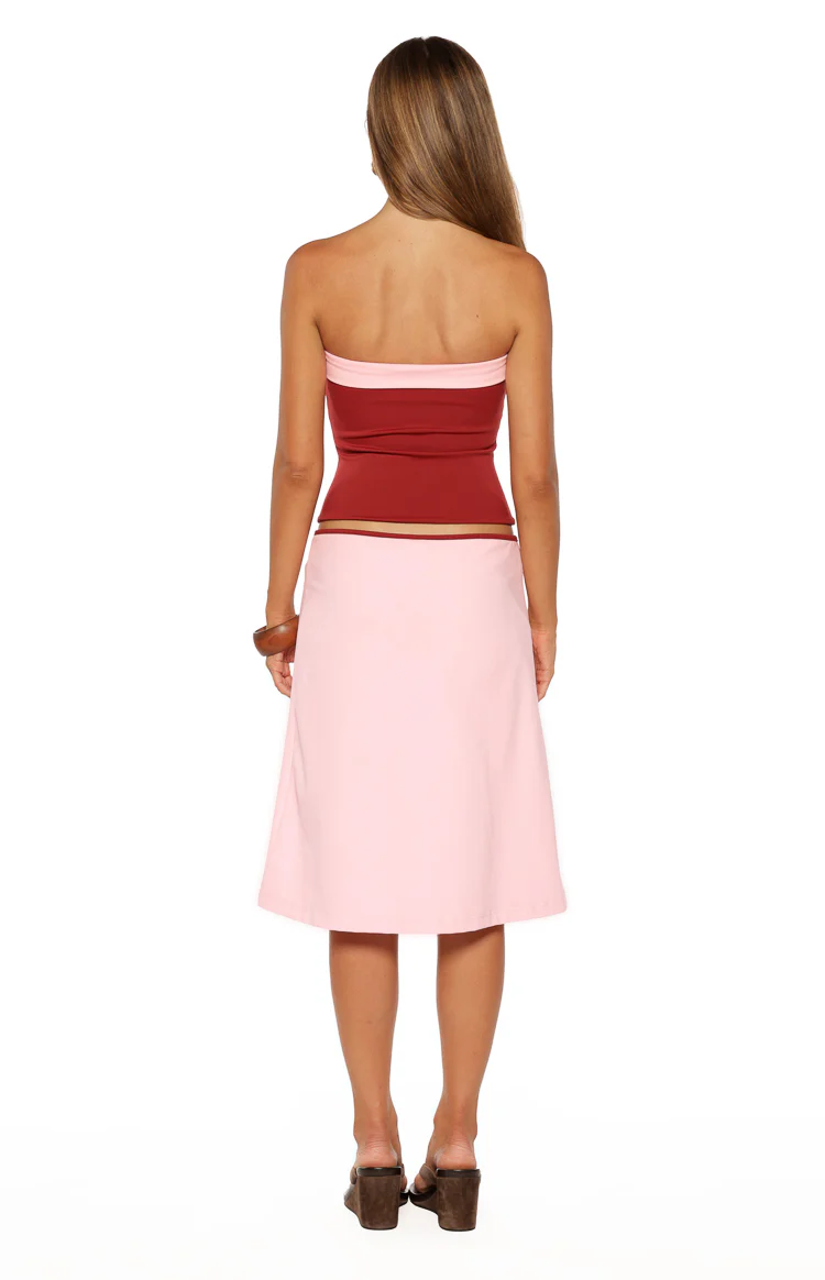 Orlanda Pink Contrast Bind Midi Skirt - Image 8