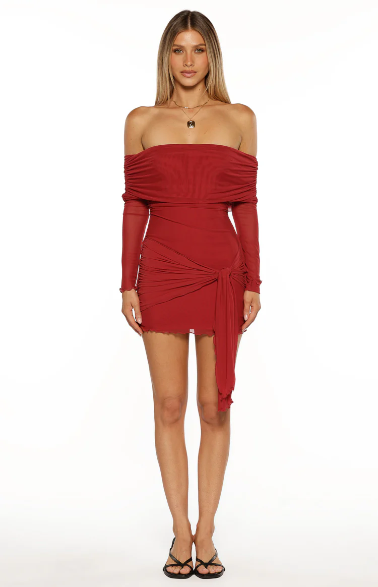 Paige Red Off The Shoulder Mini Dress - Image 3