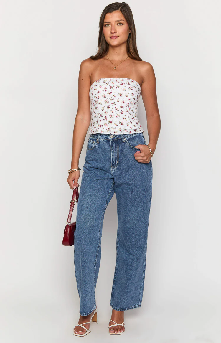 Paisley White Floral Strapless Top - Image 6