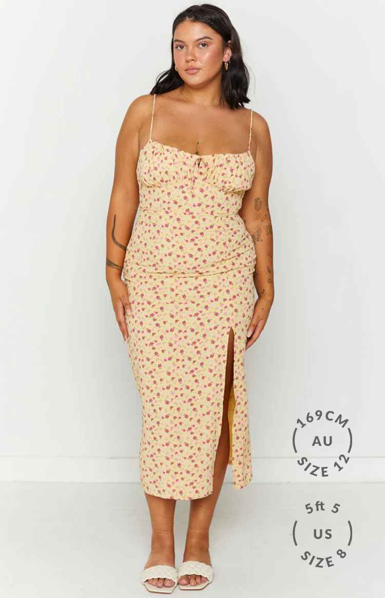 Paloma Yellow Floral Midi Dress - Image 3