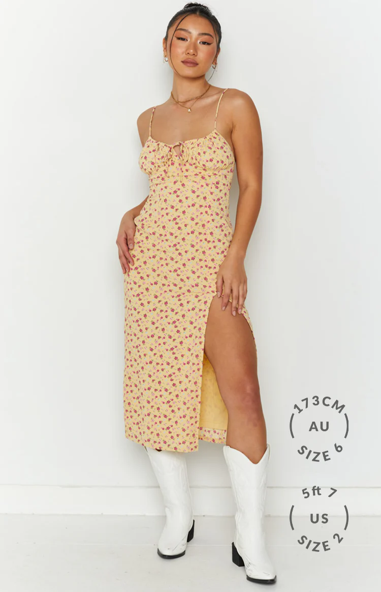 Paloma Yellow Floral Midi Dress - Image 5