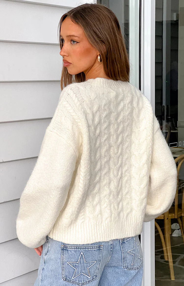 Percy Cream Cable Knit Cardigan - Image 16