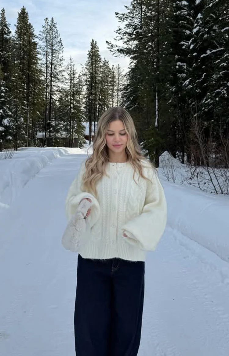 Percy Cream Cable Knit Cardigan - Image 4