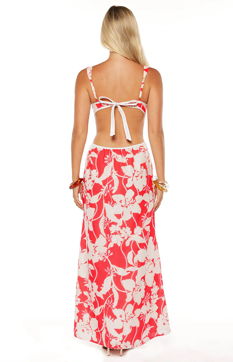 Perez Red Floral Cut Out Maxi Dress - Image 7