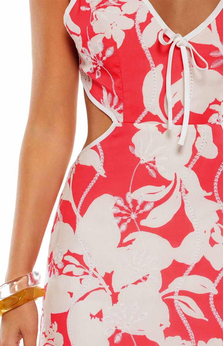 Perez Red Floral Cut Out Maxi Dress - Image 8